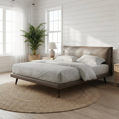 Aries Minimalist Brown Leather Bed