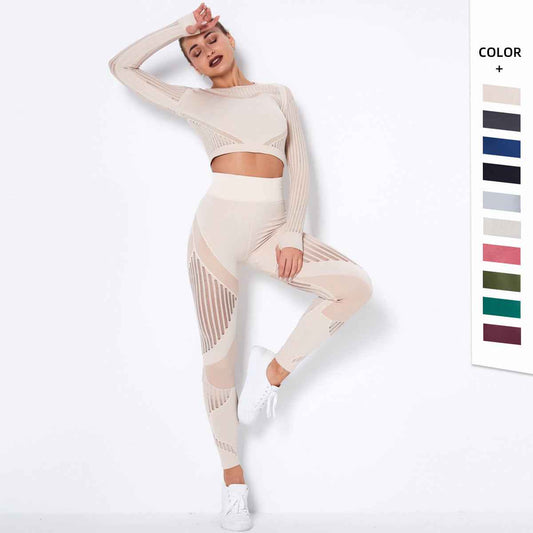 Women’s Seamless Knitted Long-Sleeve Yoga Set – Absorbent Workout Activewear