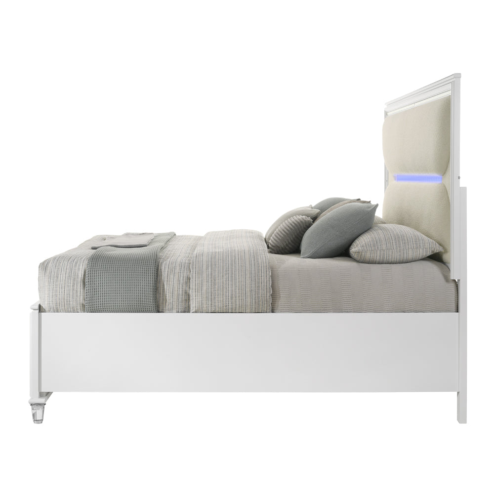 Cassandra Platform Storage Bed w/Led Lighting - Pearl White