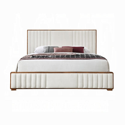 Mahi Upholstered Platform Bed - Beige/Walnut