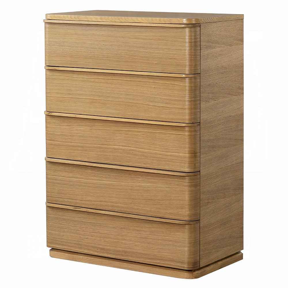Yami 5 Drawer Tall Wooden Chest - Beige Oak