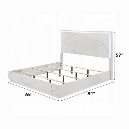 Pearl High Gloss LED Headboard Bed - White