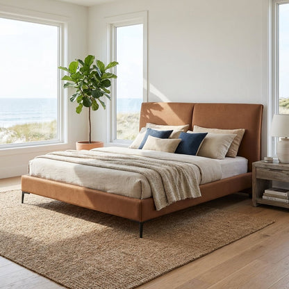 Berlin Caramel Leather Bed