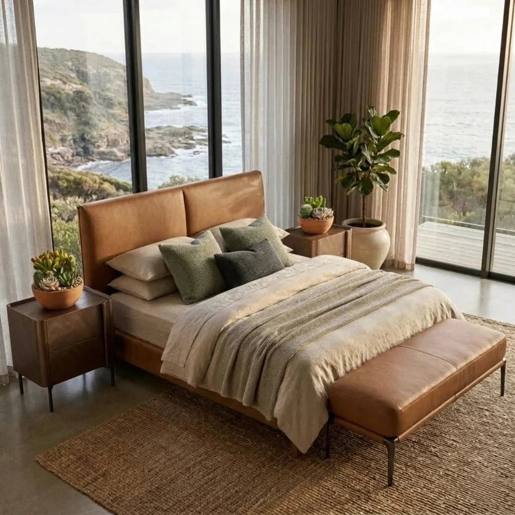 Berlin Caramel Leather Bed