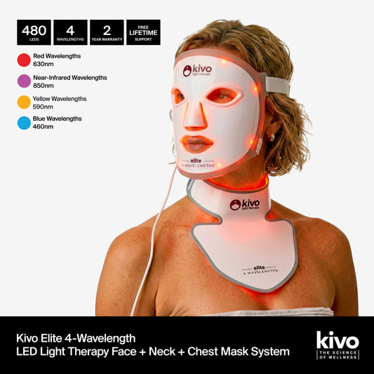 Kivo Elite 4-Wavelength Red Light Therapy LED Face, Neck & Chest System
