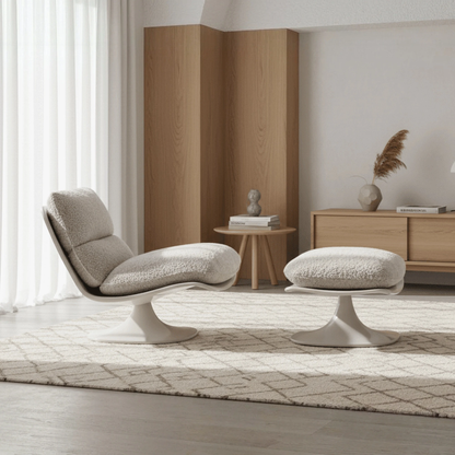 Bouclé Pedestal Chair and Ottoman