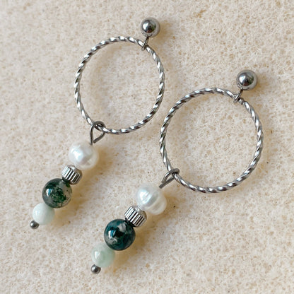 Boucles d’oreilles en pierres naturelles et perles d’eau douce | CHLORIS