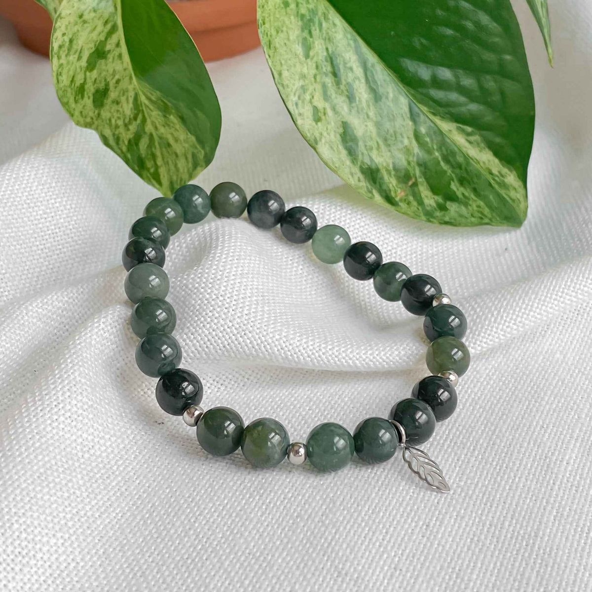 FEUILLE | Bracelet en agate mousse et acier inoxydable