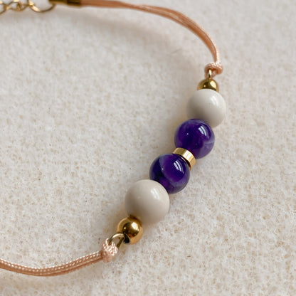 Bracelet cordon ajustable avec améthyste | ZÉPHYR