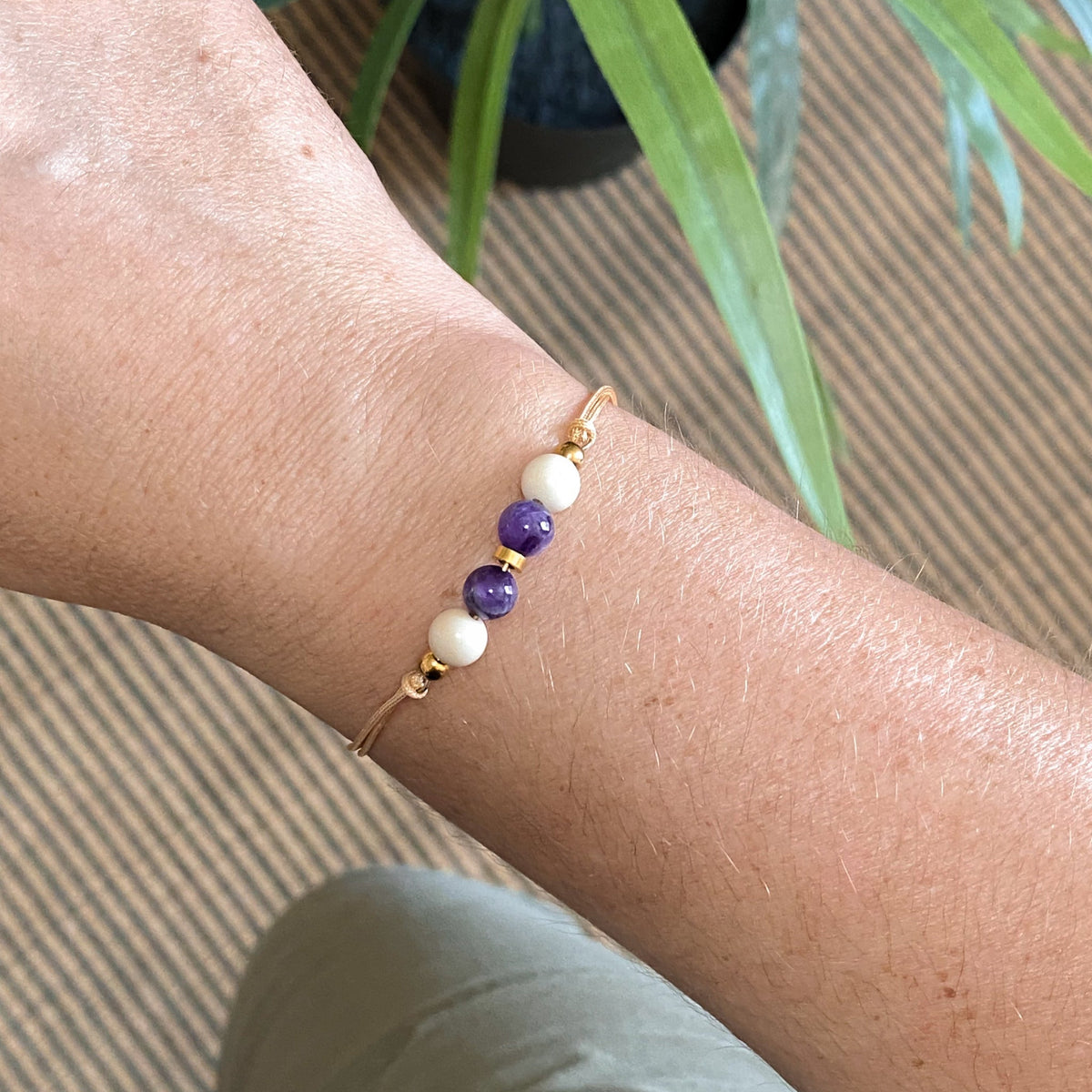 Bracelet cordon ajustable avec améthyste | ZÉPHYR