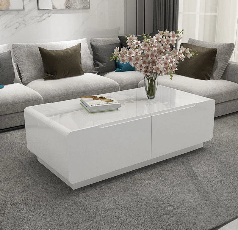 BT18 Rectangular Coffee Table with Glass Top & Storage