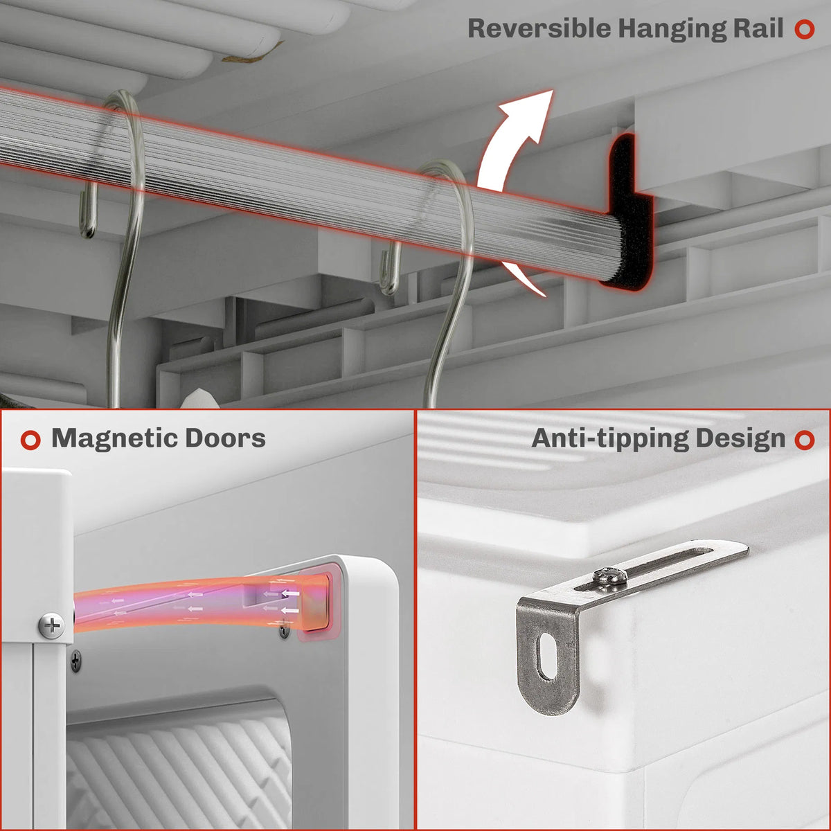 White Portable Wardrobe – Foldable Clothes Storage Organizer with 5 Compartments & Hanging Rod (United States & Canada Delivery Only)