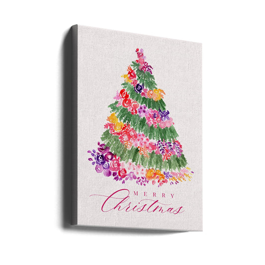 Wall art Floral Christmas tree in pink Canvas Print