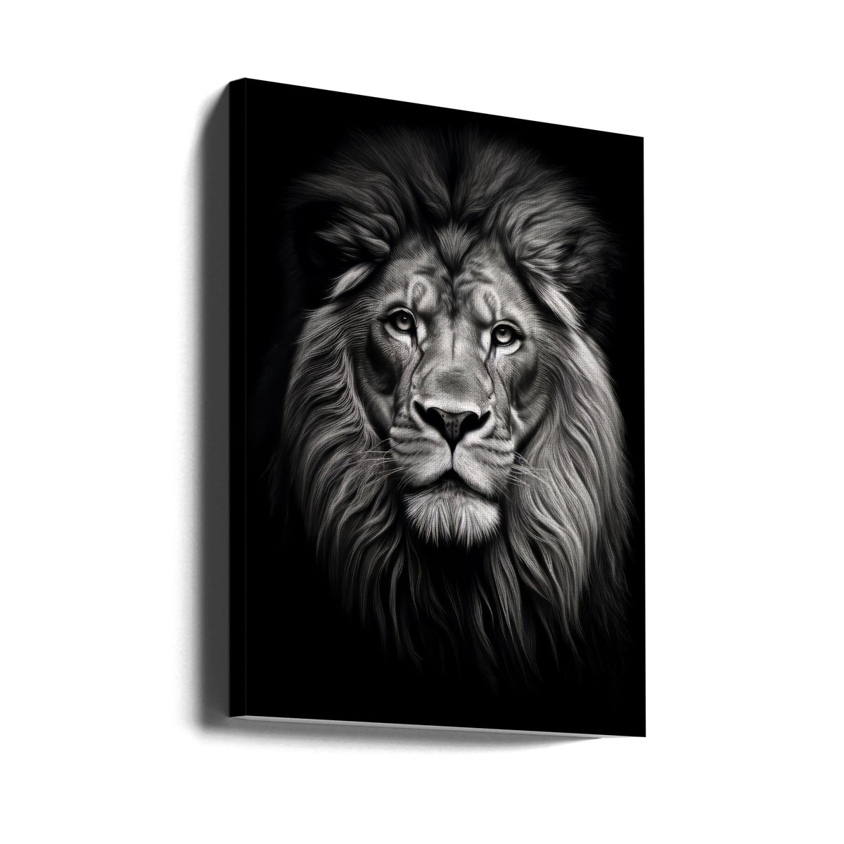 Front Facing Black and White Lion Portrait Canvas Wall Art | Wild 11
