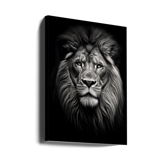 Front Facing Black and White Lion Portrait Canvas Wall Art | Wild 11
