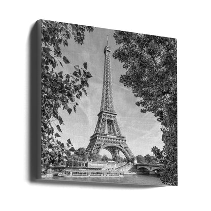 Wall art PARIS Eiffel Tower & River Seine - Monochrome