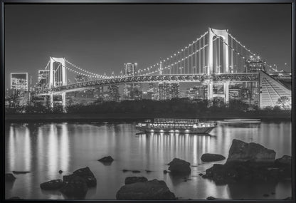 Wall art Gorgeous Rainbow Bridge with Tokyo Skyline in the evening - monochrome