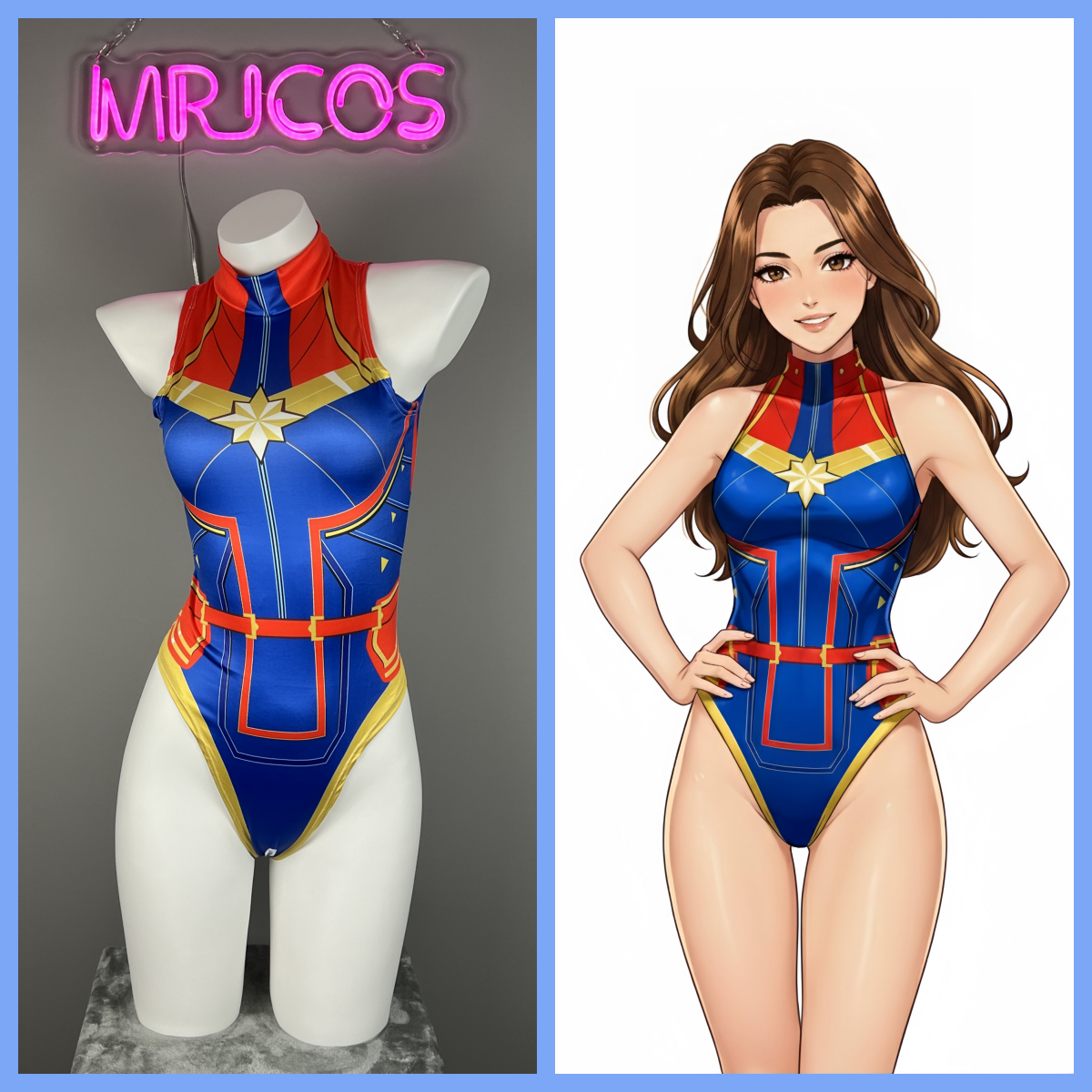 Super Hero Crotchless Cosplay BodySuit Lingerie Costume with Tights