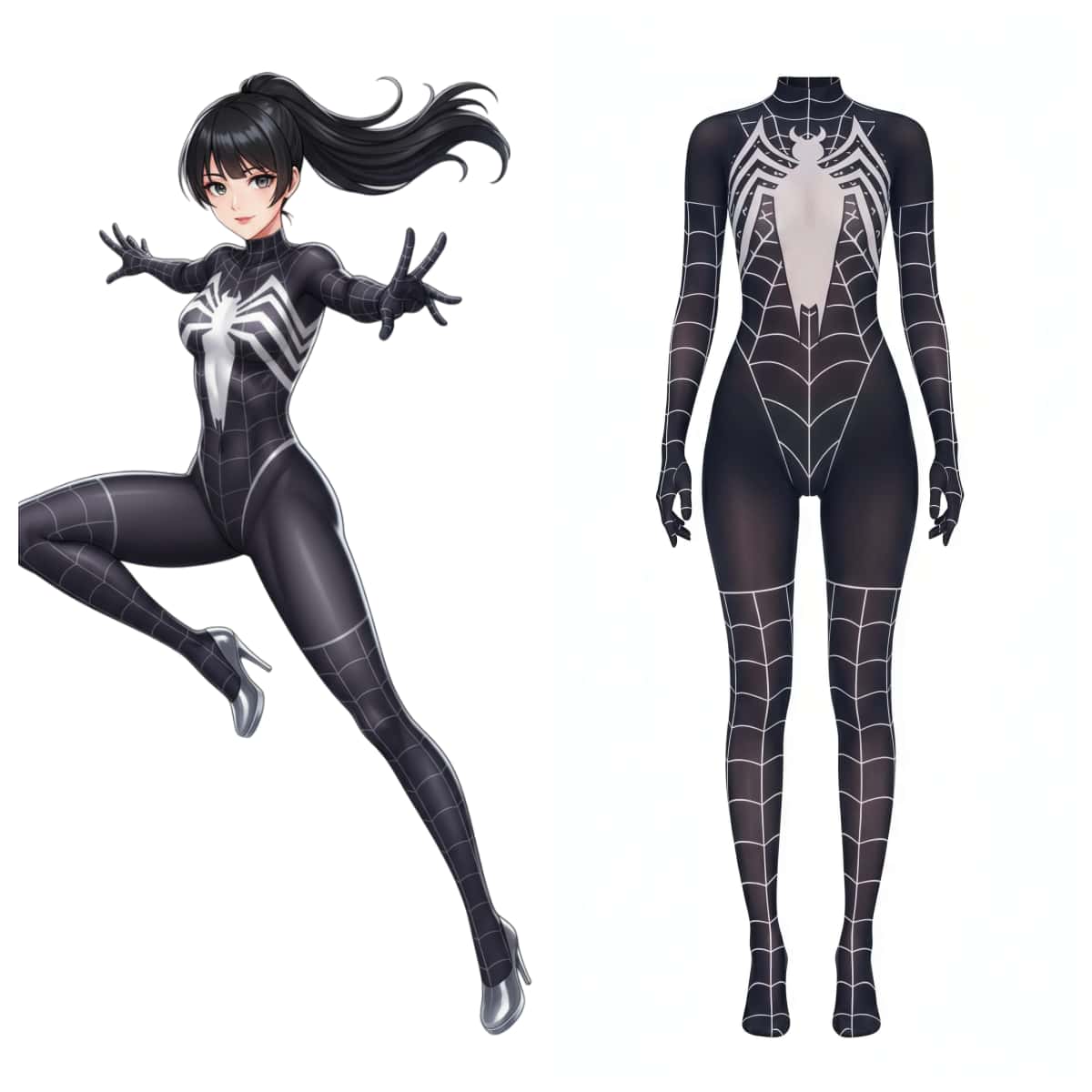 Symbiote Spider Girl Sheer 10D Nylon Full Bodysuit Body Stocking Lingerie