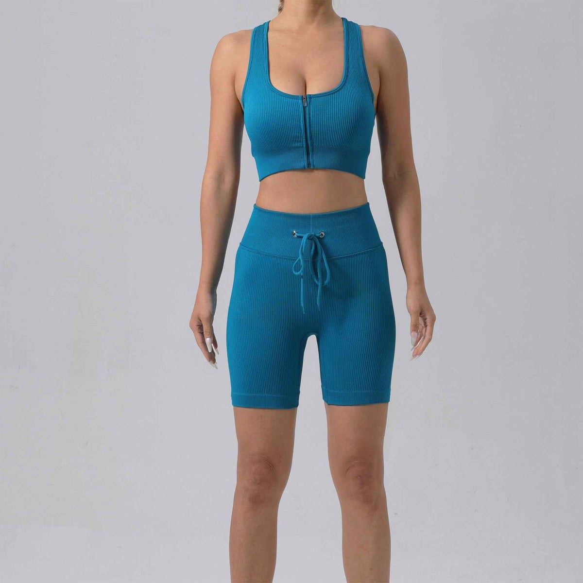 Running Training Padded Bra & Yoga Outfit Set – Quick-Dry Ribbed Activewear for Women