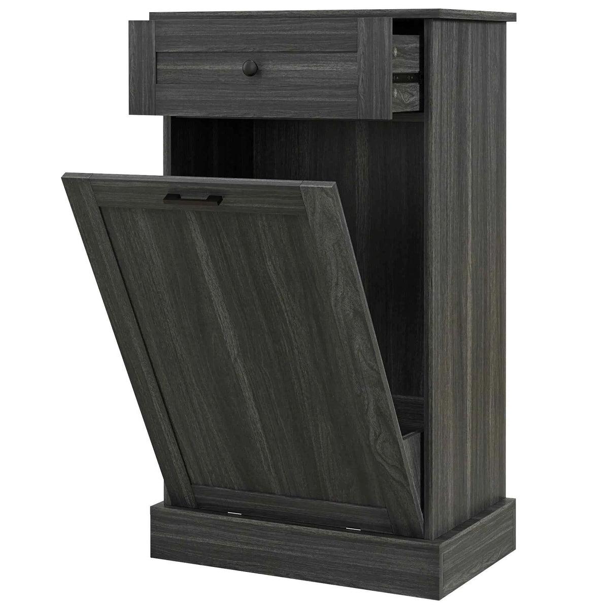 Charcoal Grey Tilt-Out Trash Bin Cabinet – Freestanding Kitchen Recycling Cabinet with Drawer (United States & Canada Delivery Only)