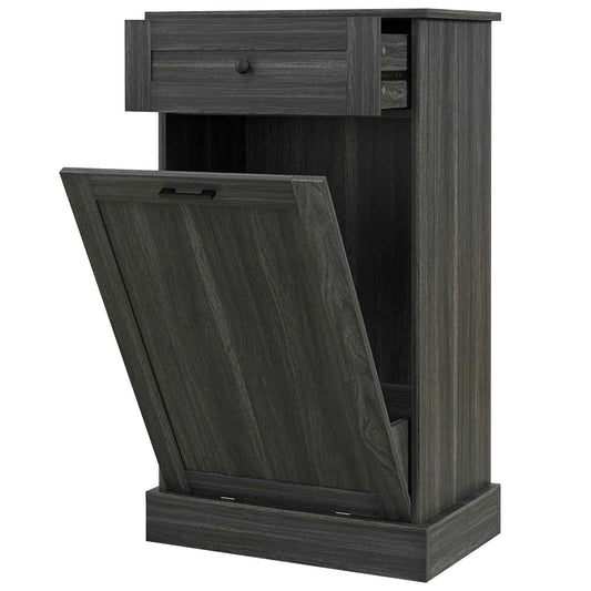 Charcoal Grey Tilt-Out Trash Bin Cabinet – Freestanding Kitchen Recycling Cabinet with Drawer (United States & Canada Delivery Only)