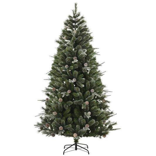 HOMCM 7FT Artificial Christmas Snow Pine Tree Holiday Home Xmas Decoration With Automatic Open, Pinecone, Green (Canada Delivery Only)