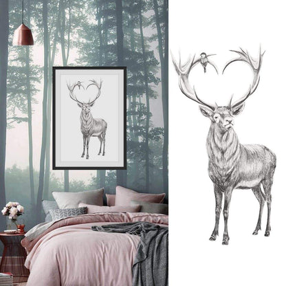 Deer with heart shaped antlers - Print