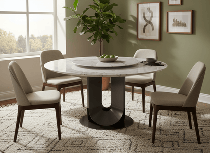 Eleonore Round White Marble Dining Table with Rotating Center