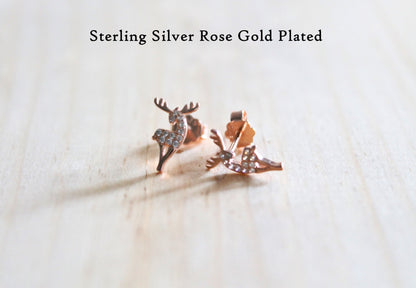 Posing Reindeer CZ Studs — Sterling Silver or Rose Gold Plated