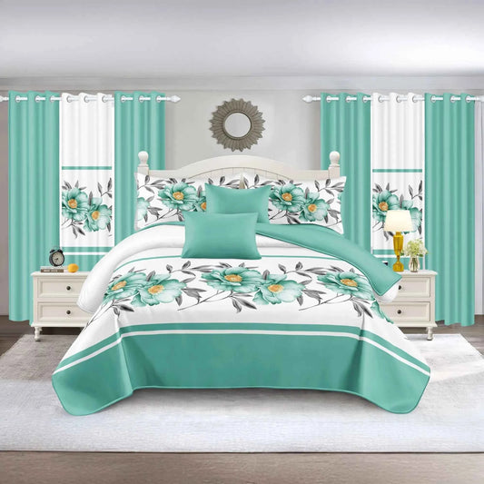 9-Piece Queen Quilted Bedspread & Curtain Set – Bedding Ensemble with Sheer Grommet Drapes (United States & Canada Delivery Only)