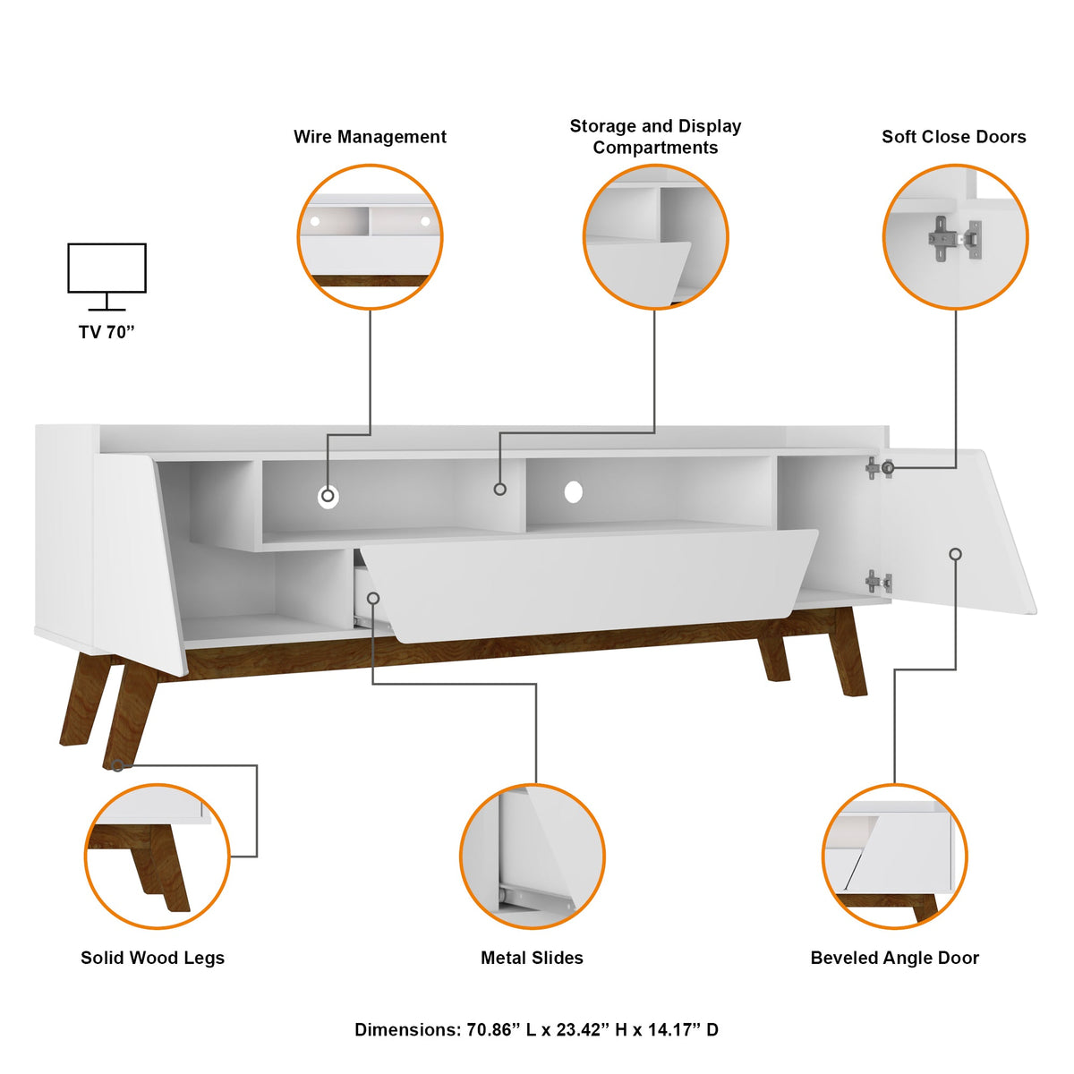 Malmo Modern 70.8" TV Stand with 2 Drawers - White/Brown