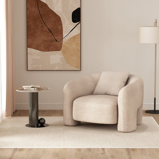 Chloe Pine Wood Tweed Accent Chair - Beige