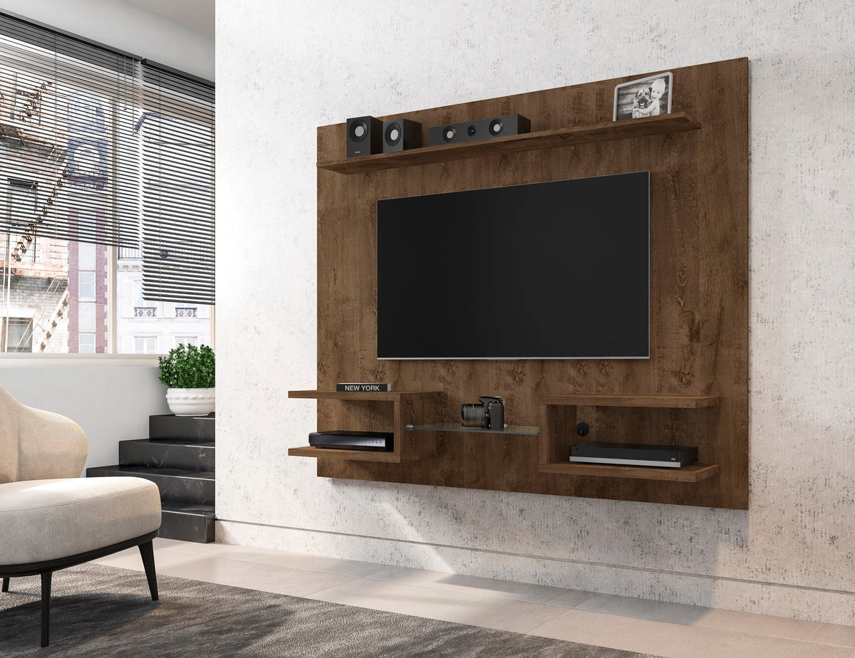 Augusta Modern Floating Shelved Entertainment Center - Rustic Brown