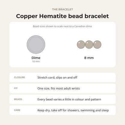 Hematite Round Copper Bracelet - 8mm