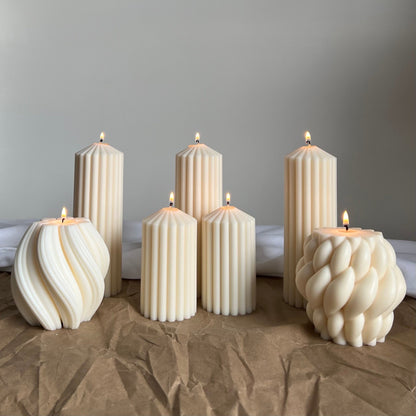 Ribbed Soy Wax Pillar Candle | Handmade Vegan Decor