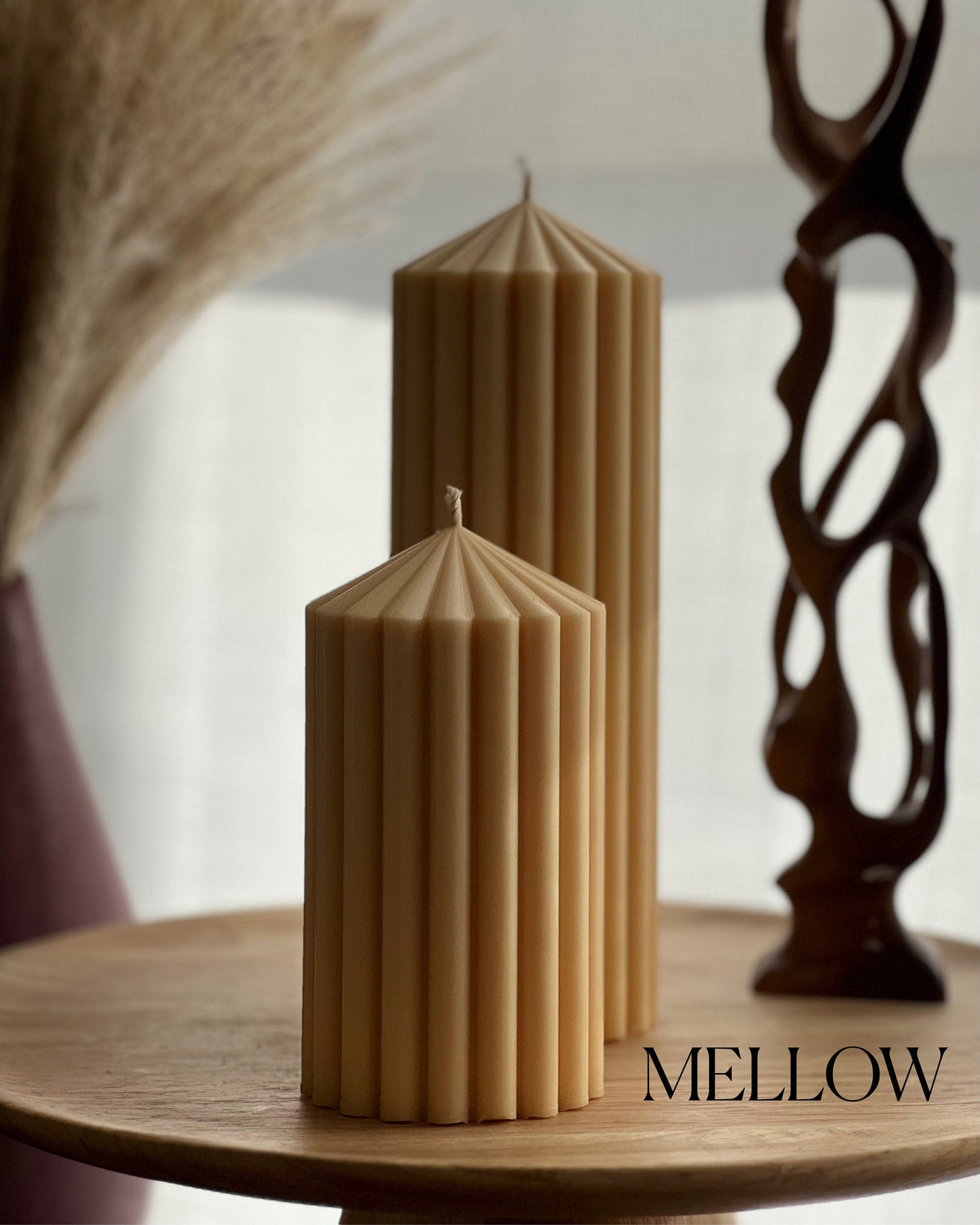 Ribbed Soy Wax Pillar Candle | Handmade Vegan Decor