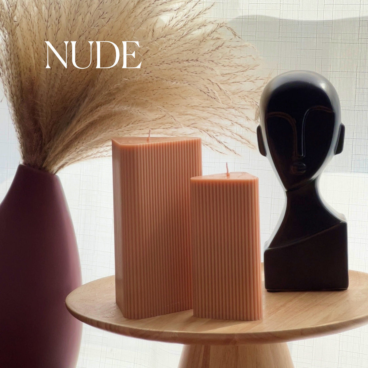 Ribbed Triangular Pillar Soy Wax Candle Set | Unscented Decorative Candles