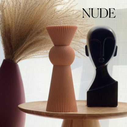 Ribbed Soy Wax Pillar Candle: Chess Figure, Home Decor