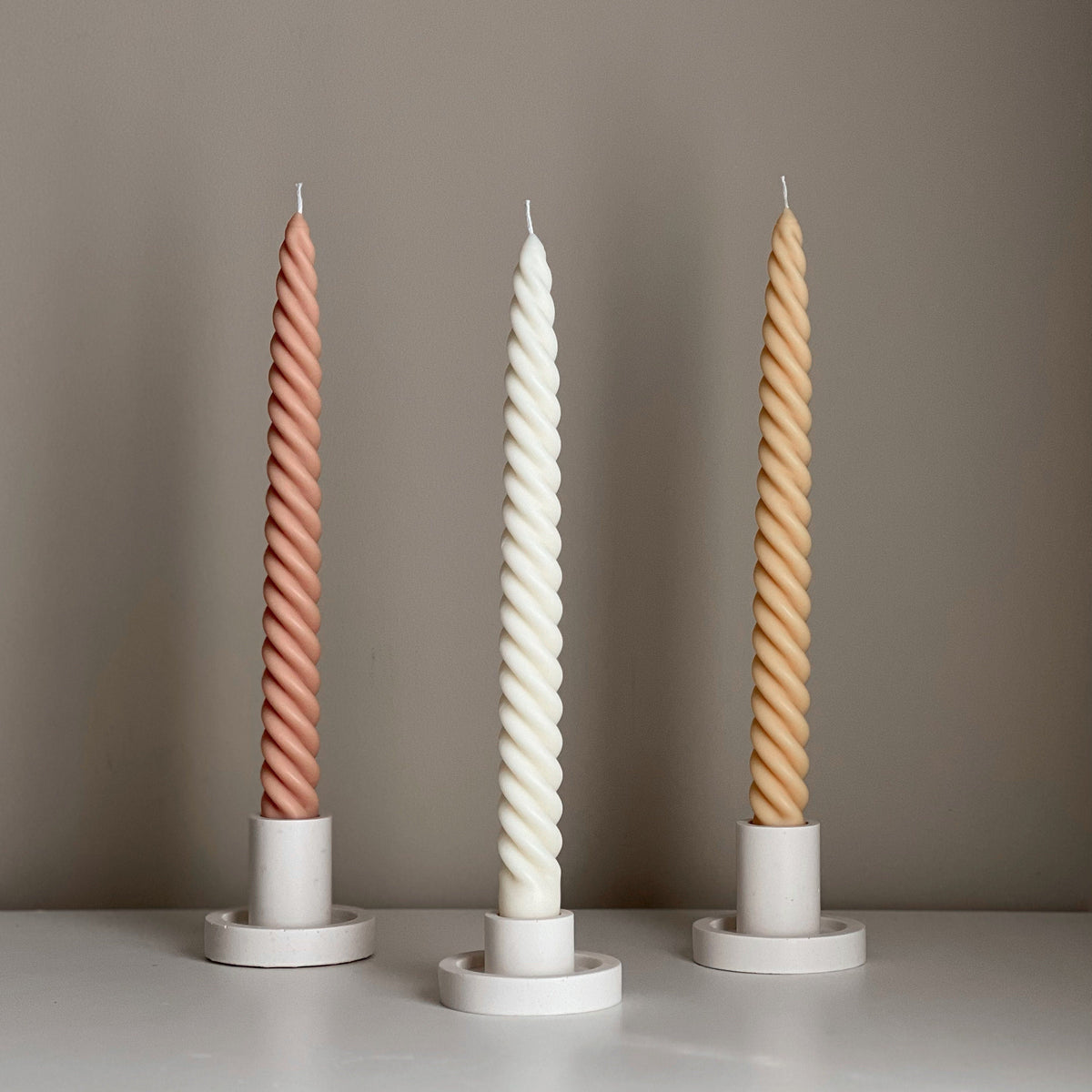 Tall Twisted Soy Wax Taper Candle: Handmade Pastel Decor