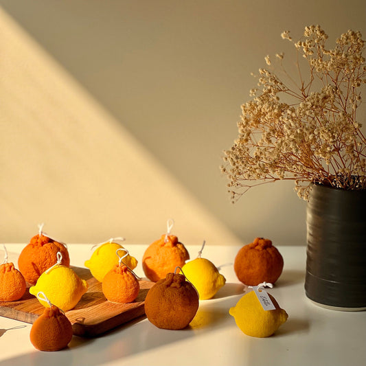 Lemon Shaped Soy Wax Candle: Vegan Minimalist Decor