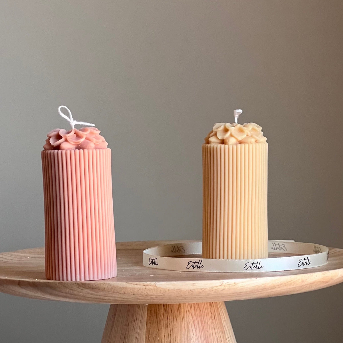 Sculptural Flower Soy Pillar Candle: Minimalist Home Decor