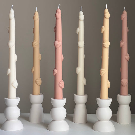 Shell Taper Candle: Handmade Soy Wax Dinner Candle