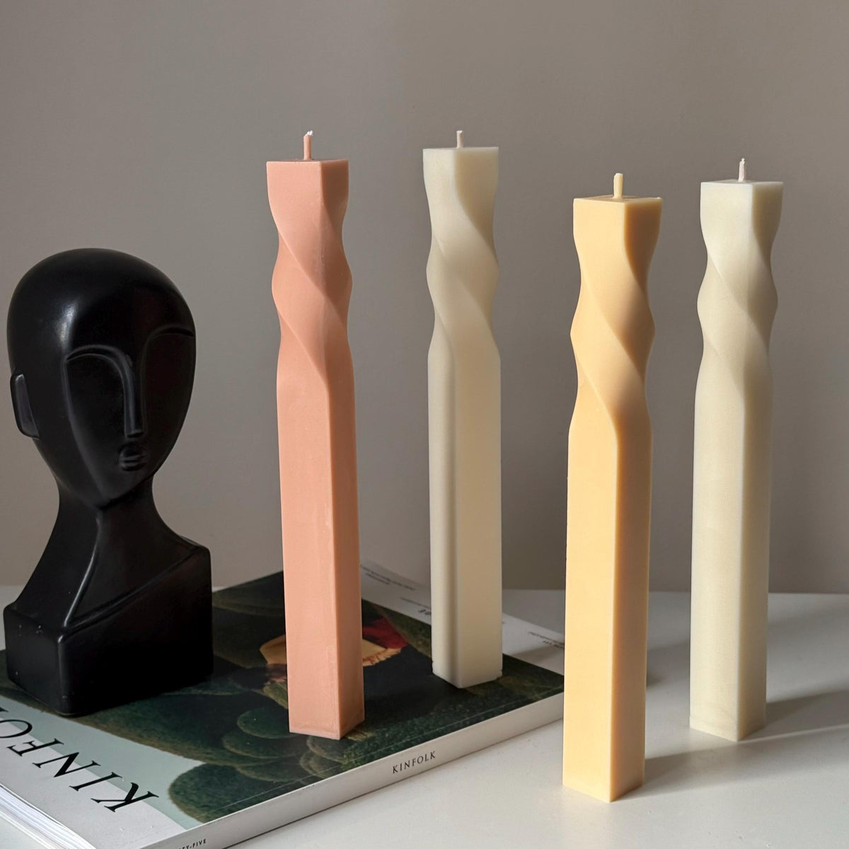 Greko Column Swirl Candle: Ribbed Soy Wax Pillar Candle