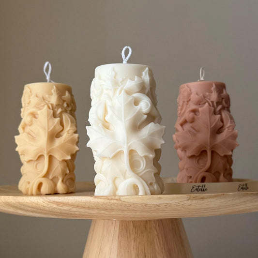 Handmade Maple Leaf Soy Pillar Candle: Home Decor Gift