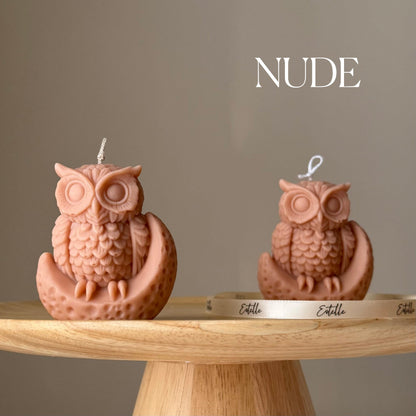 Moon Owl Soy Candle: Handmade Sculptural Home Decor