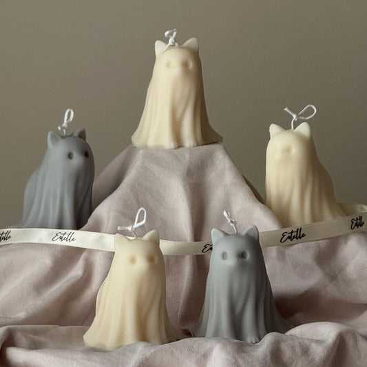 Halloween Cat Ghost Candle: Handmade Soy Wax Animal Gift