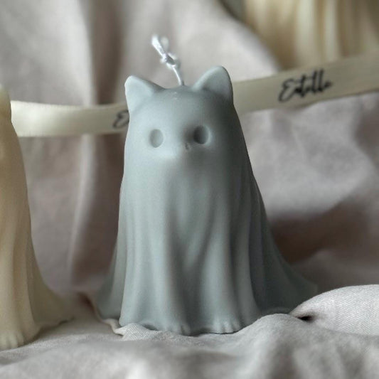 Halloween Cat Ghost Candle: Handmade Soy Wax Animal Gift