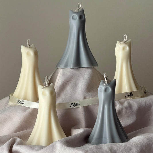 Handmade Cat Ghost Candle: Spooky Halloween Decor, Soy Wax