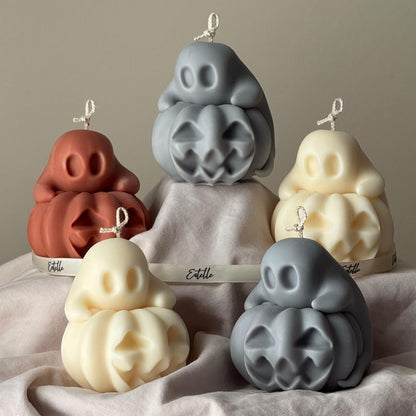 Handmade Spooky Pumpkin Ghost Candle: Halloween Soy Wax Decor